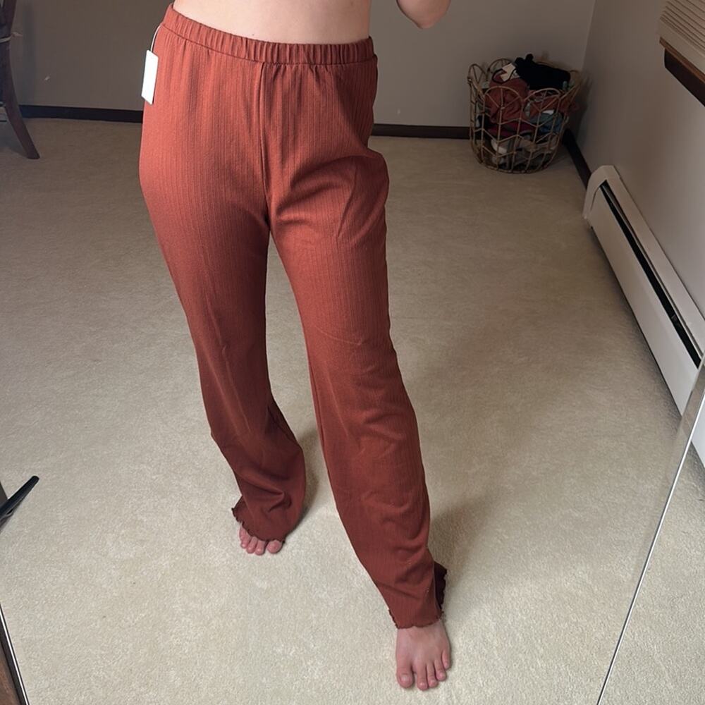 Abound: Ribbed Flare Rust Pants
